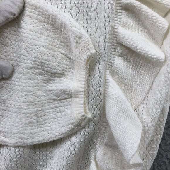 NWOT Lightweight Sweater Womens Medium M White Pointelle Knit Ruffle Front - Picture 5 of 9